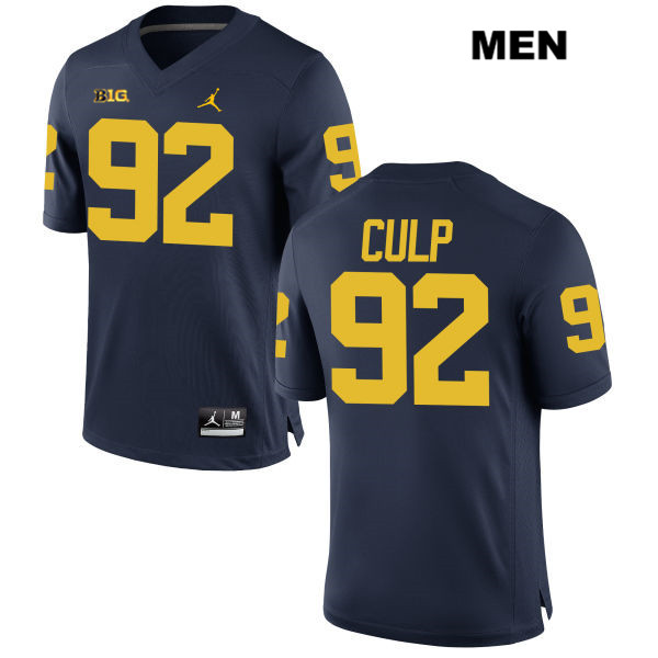 Men's NCAA Michigan Wolverines Adam Culp #92 Navy Jordan Brand Authentic Stitched Football College Jersey JR25Y36NL